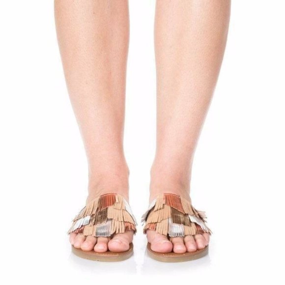 Charlotte Stone Odell Fringe Suede Sandals Slides - Picture 3 of 11